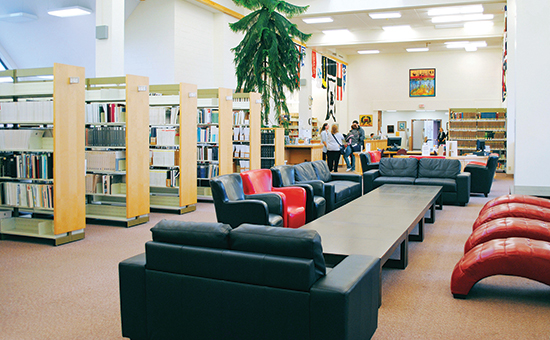 students in library