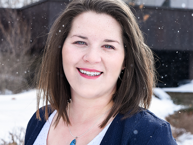 student outside in snow