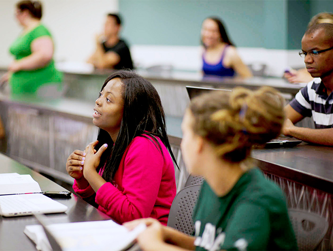 student talking in lecture