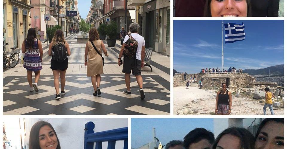 composite of student with friends travelling in europe