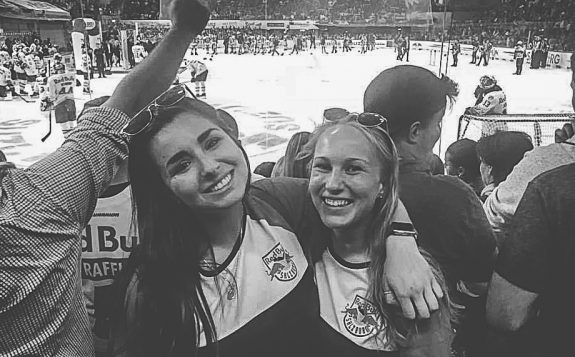 student at hockey game