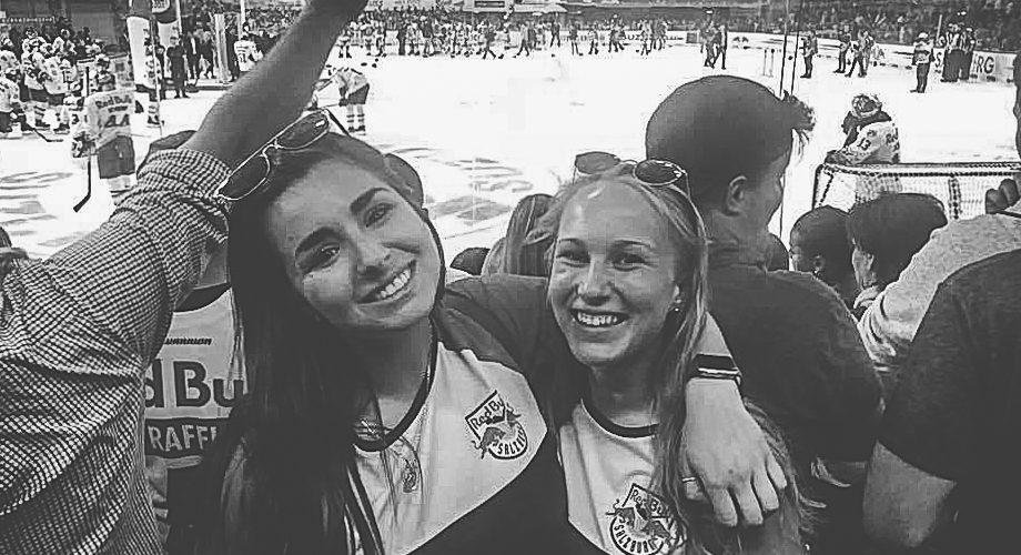 student at hockey game