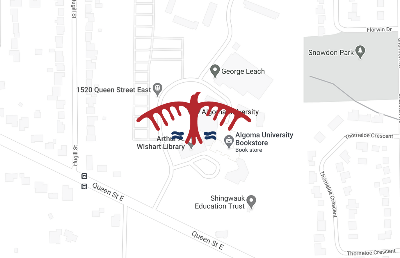 image of thunderbird logo over campus map location