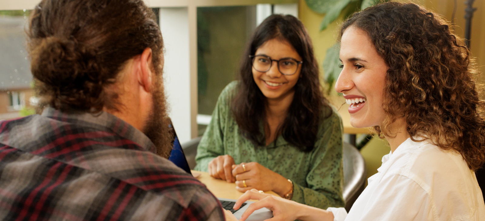 Students laughing while working together