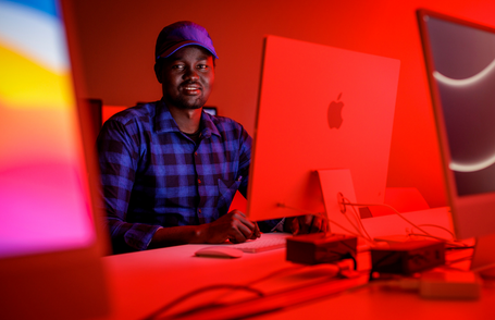 Graduate student on computer