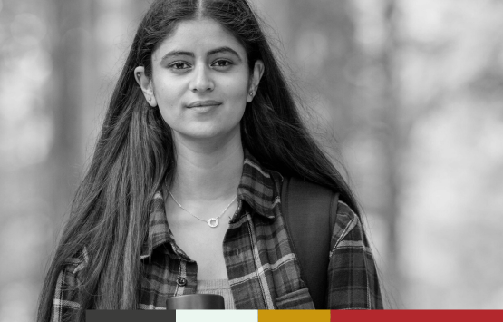 Black and white photo of student